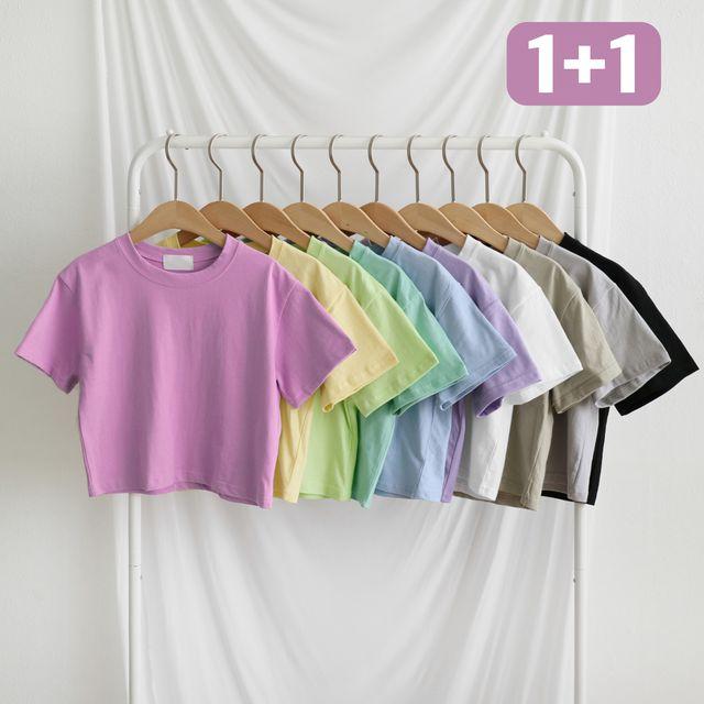 ★1+1할인/면20수★ 멜로디 세미 크롭 반팔티 10color