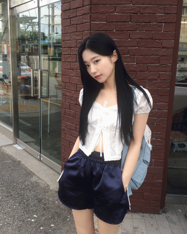 데이빈 모디 레이스 숄 퍼프 블라우스 bl