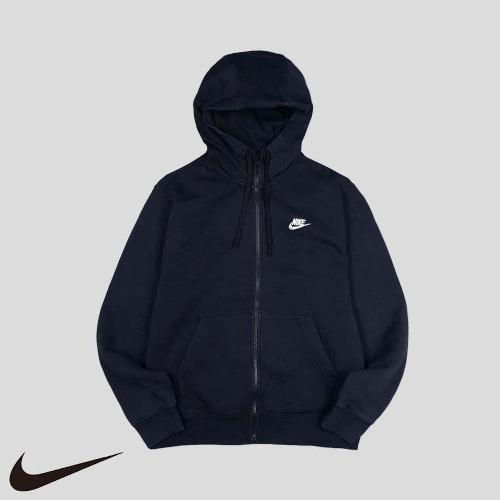 나이키 블랙 자수로고 스웻 기모 풀집 후드 집업  SIZE L