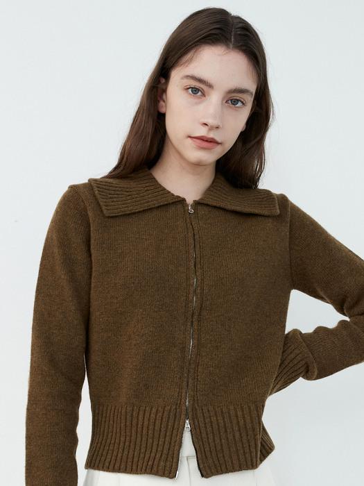 AD015 merino wool collar 2way zip-up knit (cocoa)