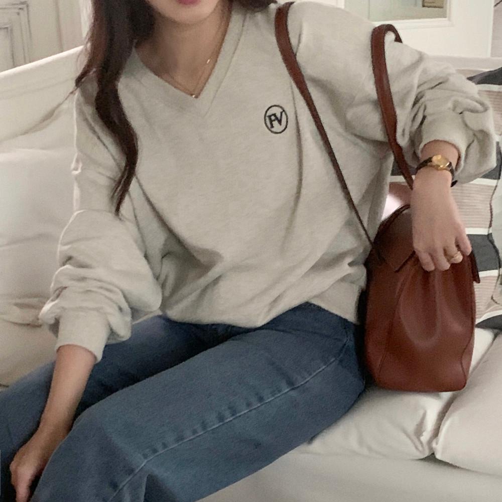 여성 루즈핏 브이넥 맨투맨 티셔츠 여자 봄맨투맨