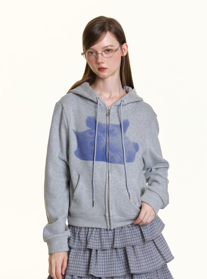 BETWEENAND Pixel Flat Cat Short Hoodie Jacket