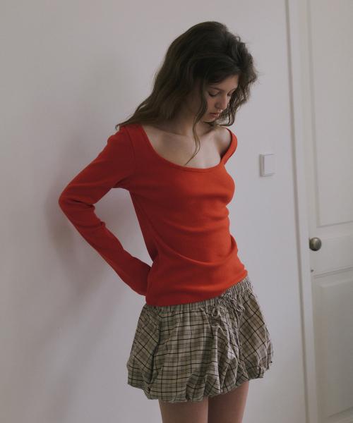 SCOOP NECK T-SHIRT_RED