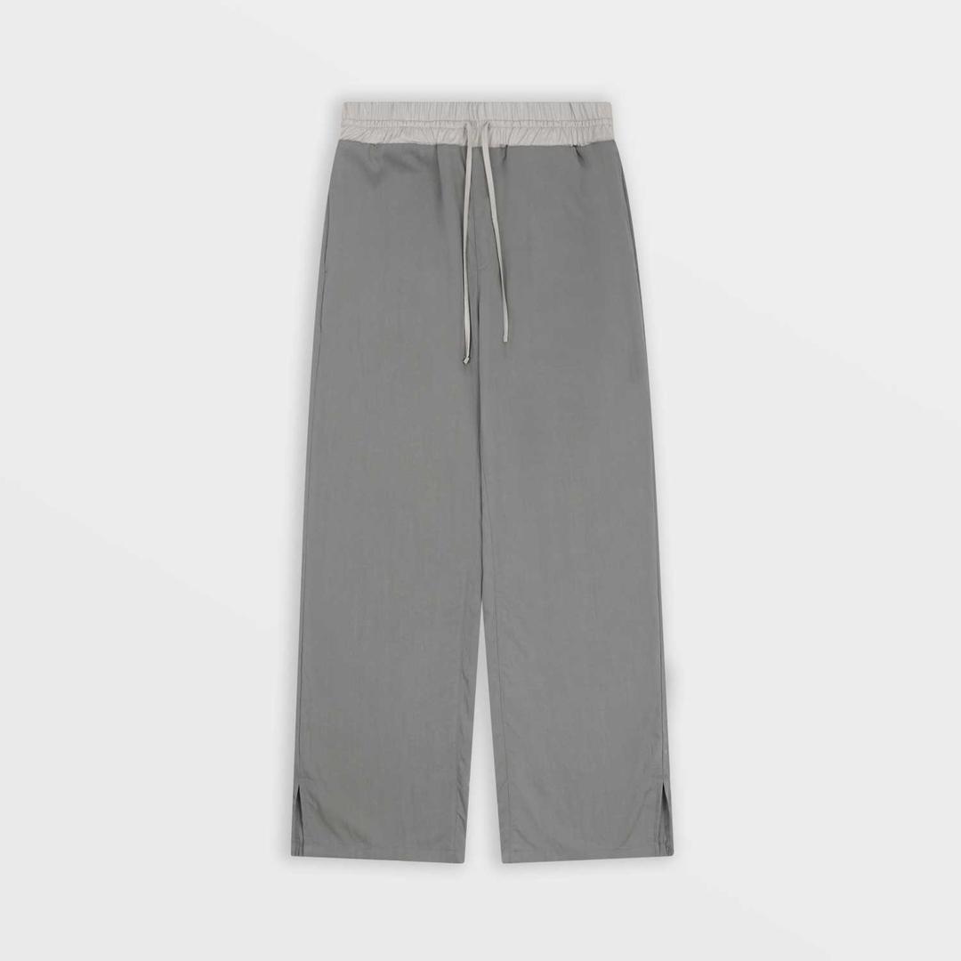 1/2 Contrast Waist Straight Pants (Beige)
