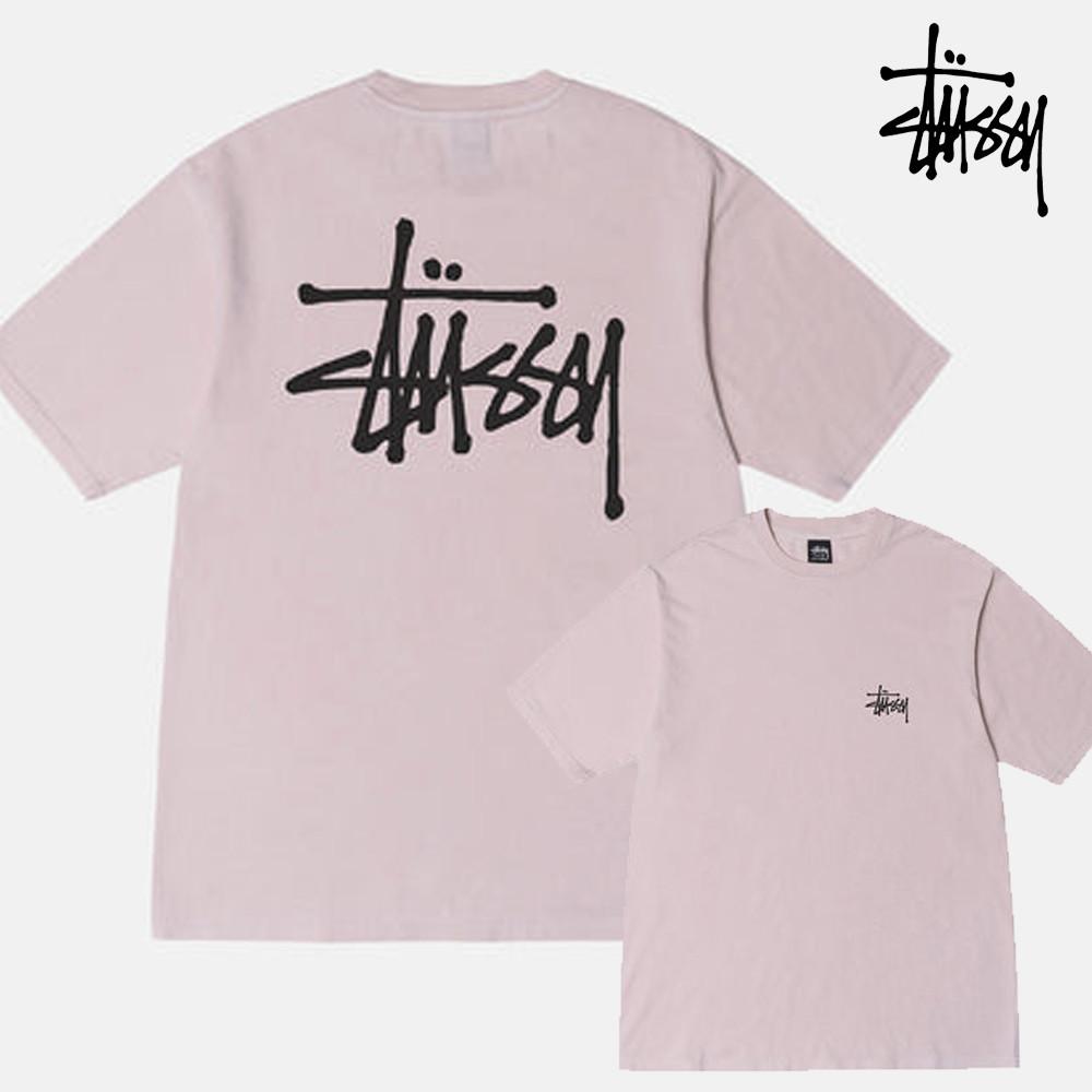 스투시 남녀 공용 반팔 티 셔츠 베이직 피그먼트 다이드 핑크