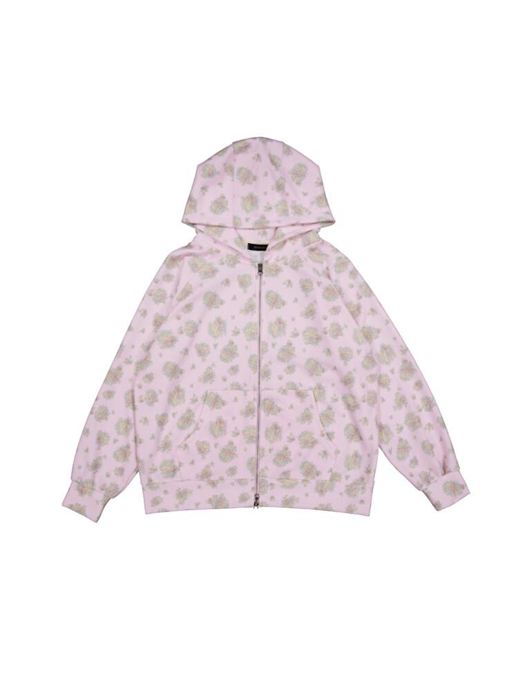 Flower Waffle Hoodie Zip up (pink)