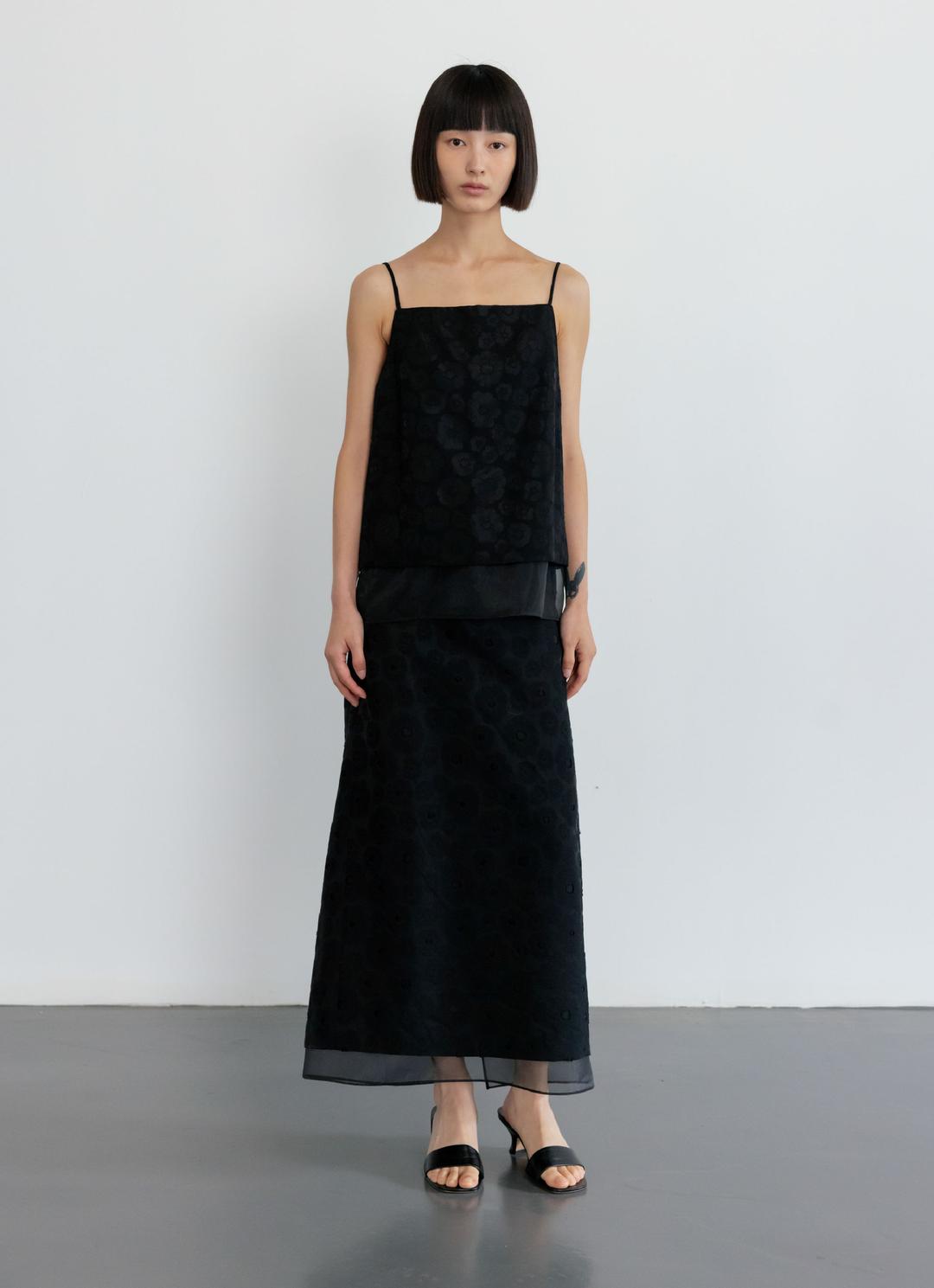 25SS JACQUARD H-LINE SKIRT / BLACK