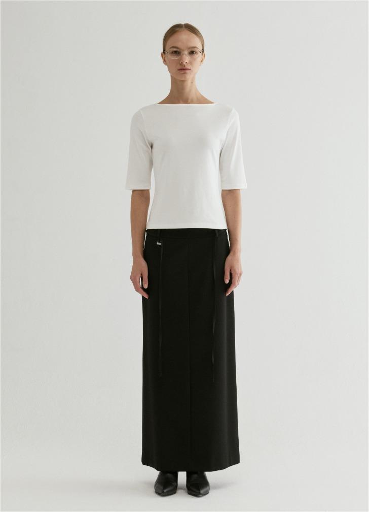 Belted Straight Maxi Skirt Black
