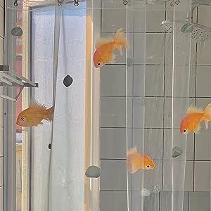 KINGMINOS Fish Shower Curtains Clear, Underwater World Goldfish Shower Curtain, Waterproof Transparent Bathroom Decor Set with Hooks, Funny Fish Aesthetic PEVA Shower Curtains