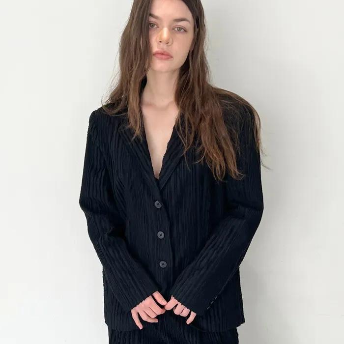 Textured Oversized Jacket (Black)