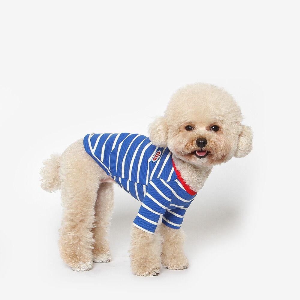 투스투스 강아지 배색 스트라이프 티셔츠 (블루)