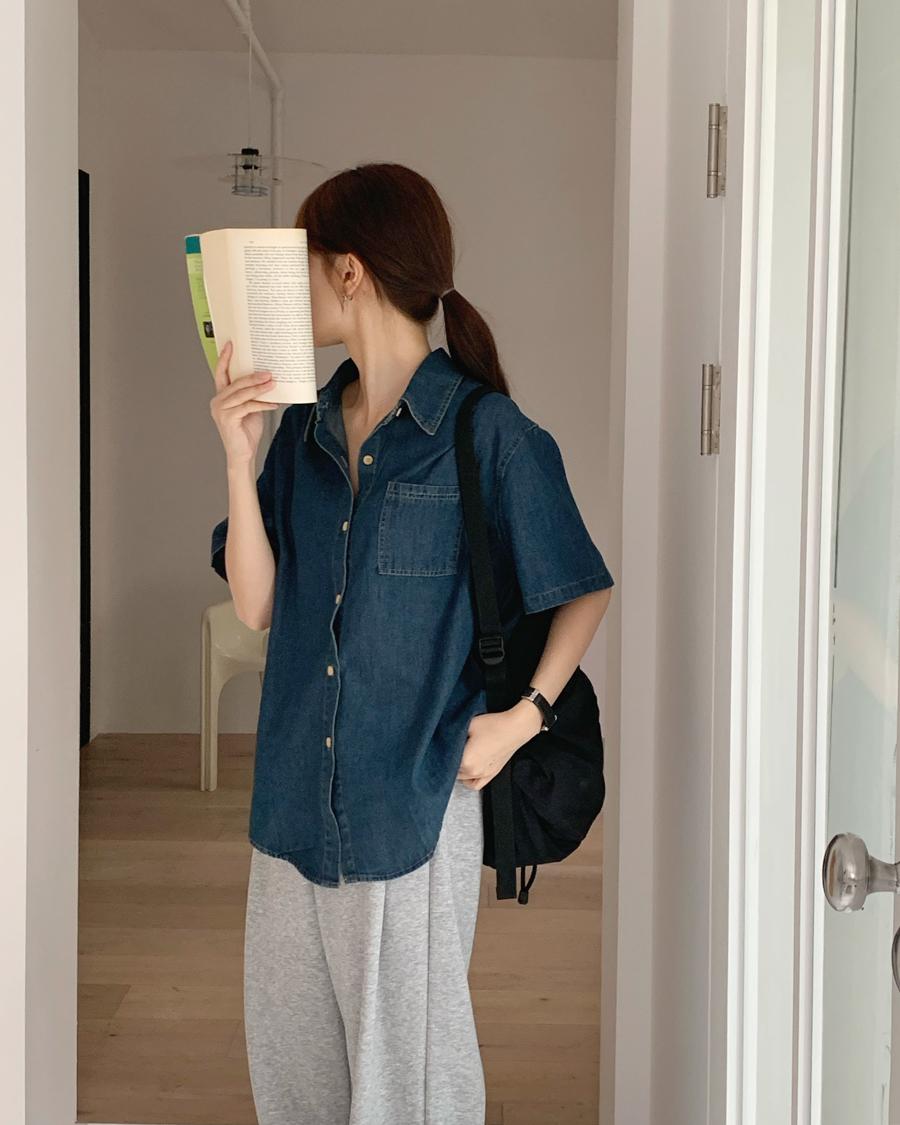 1015마켓 [🌊20만장누적판매#박시핏]샤인 데님셔츠