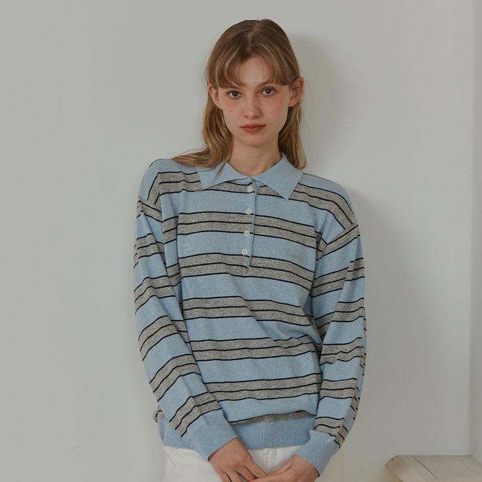 ANC STRIPE COLLAR KNIT_SKY BLUE
