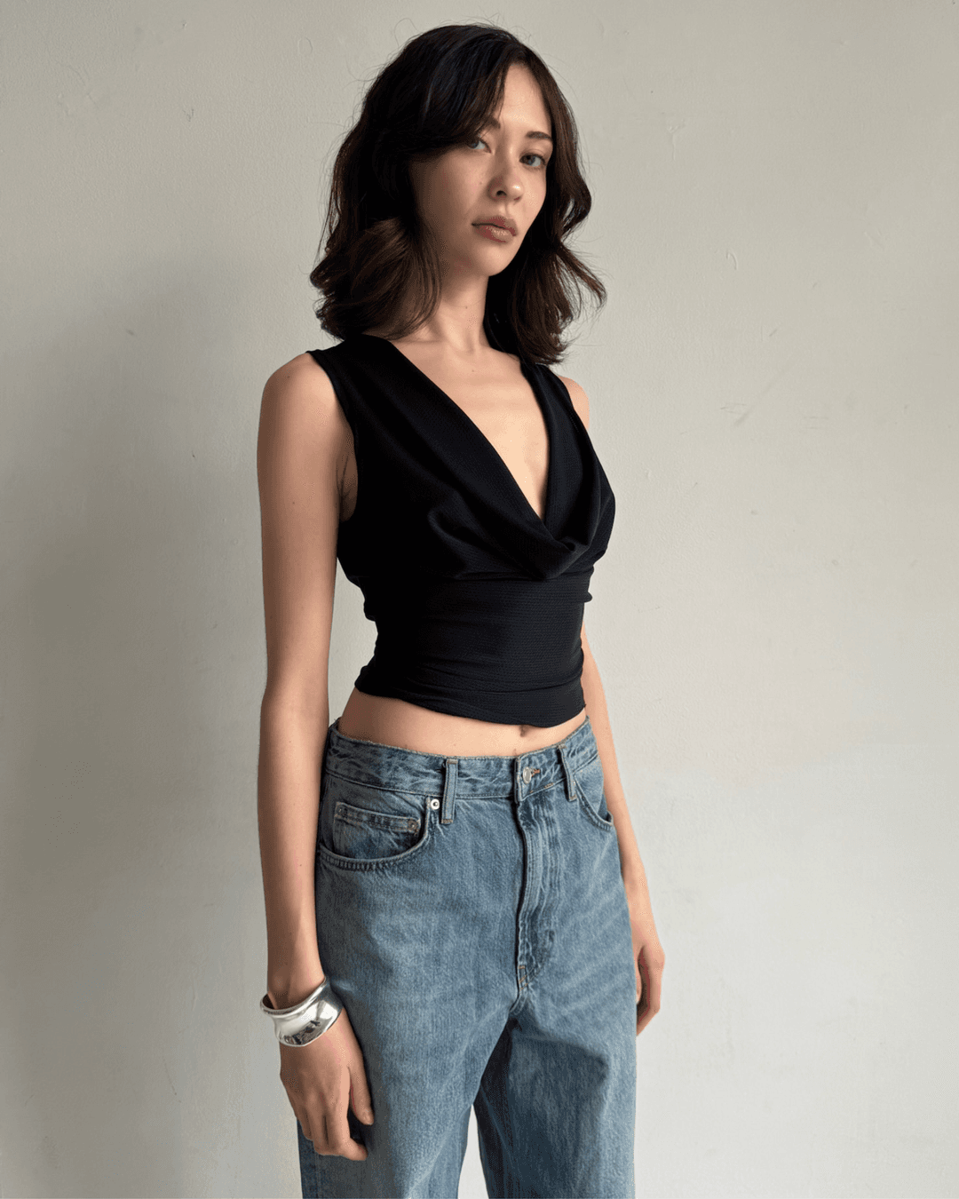 Reversible Cowl Neck Tank Black - XS