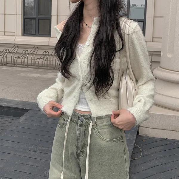 디켄 앙고라 크롭 니트 가디건 (3color)