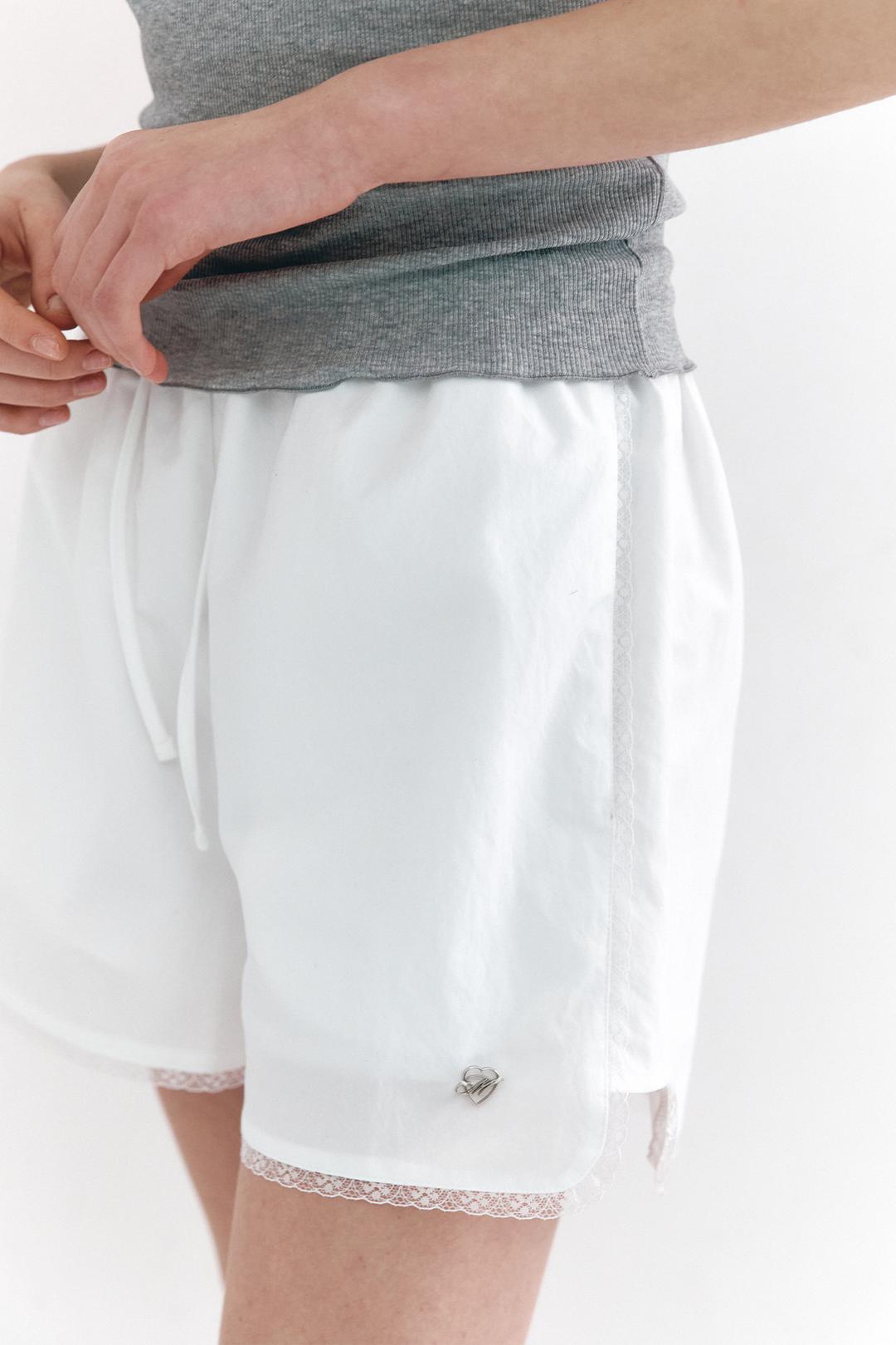 Lace Trimming Logo Shorts White