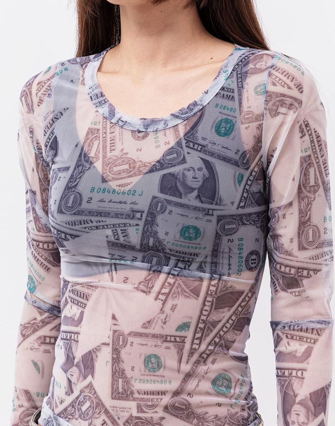 Dollar Printed Mesh Top (Grey)