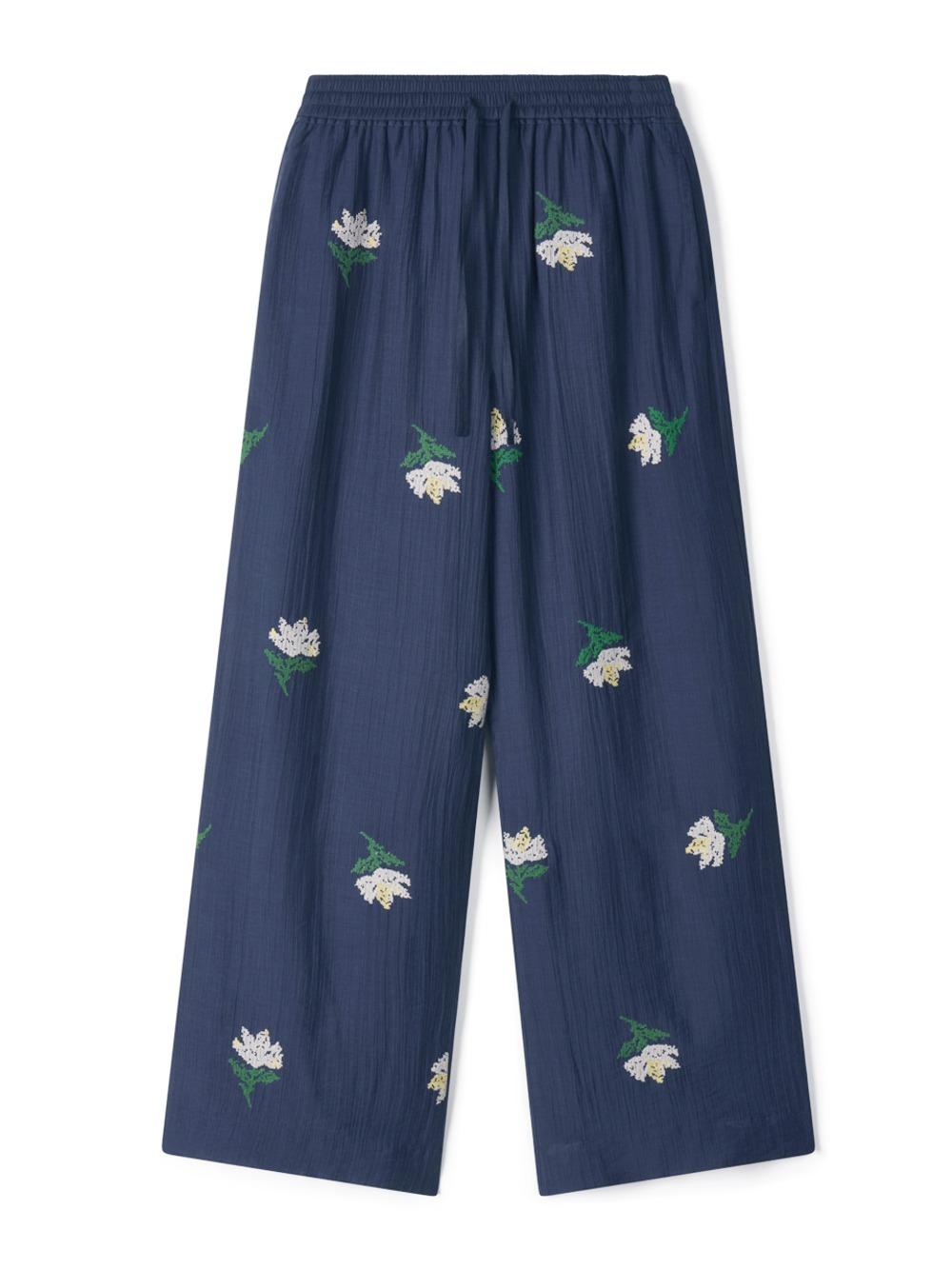 [2nd] Garden Blossom Embroidered Pants [Navy]