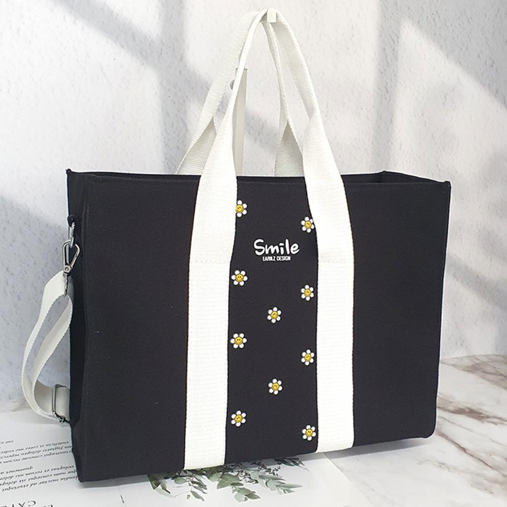 스마일 데이지 도트 숄더백 에코백 제작 캔버스백 피크닉 학생 토트백 도시락 미니 가방