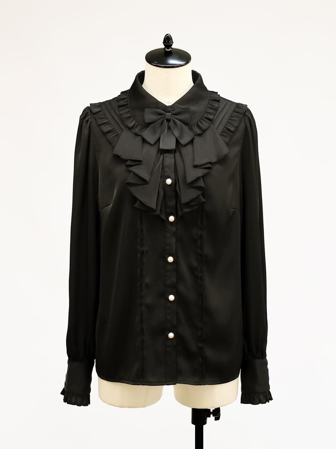 Antique Doll カスケードフリルブラウス - ブラック（Black） / FREE