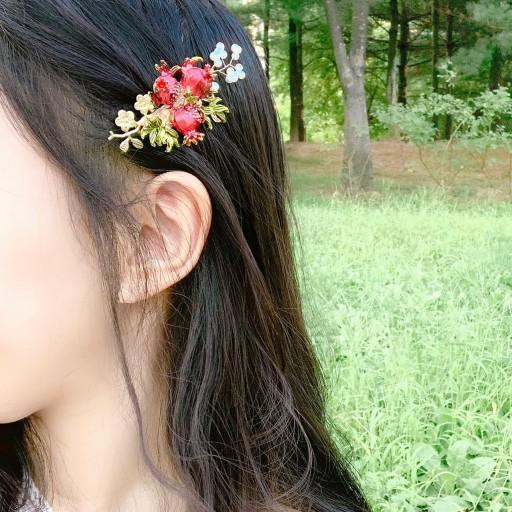 시그니처🌹석류꽃 필무렵 뒤꽂이 자동헤어핀/머리핀