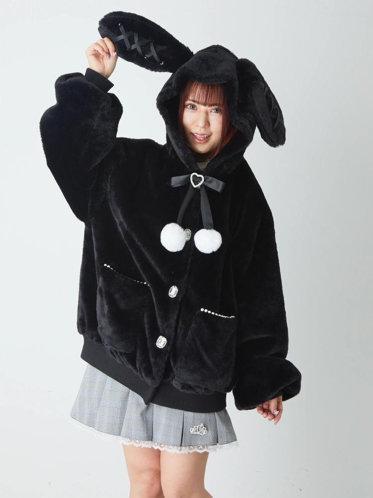 ぽんぽんリボンうさみみファーコート