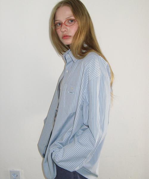BUTTON POCKET OVERSIZED SHIRT BLUE STRIPE