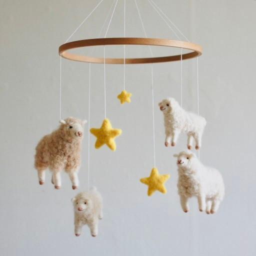 양모펠트 양 인형 모빌 - 좋은 꿈 꾸길