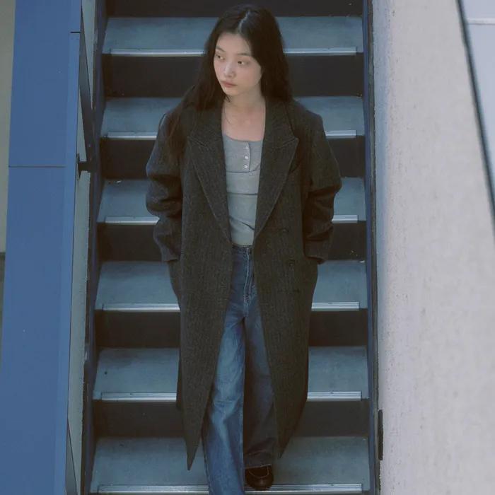 TAILORED WOOL COAT V2 (CHARCOAL PIN STRIPE)