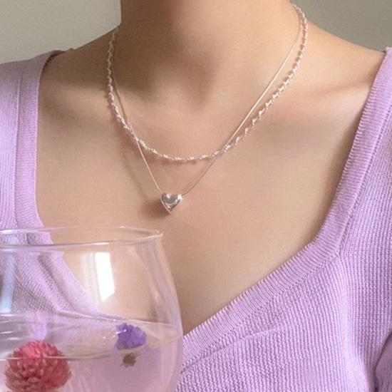925실버 스네이크 체인 볼륨 하트 목걸이