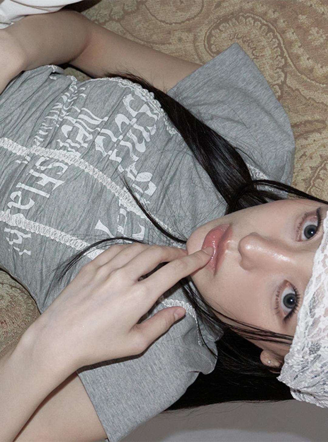 Shirring Lace T-Shirt VW5ME622_2color