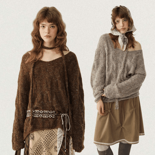 2color 발렌시아 실크 울 블렌드 레이어드 니트 스웨터