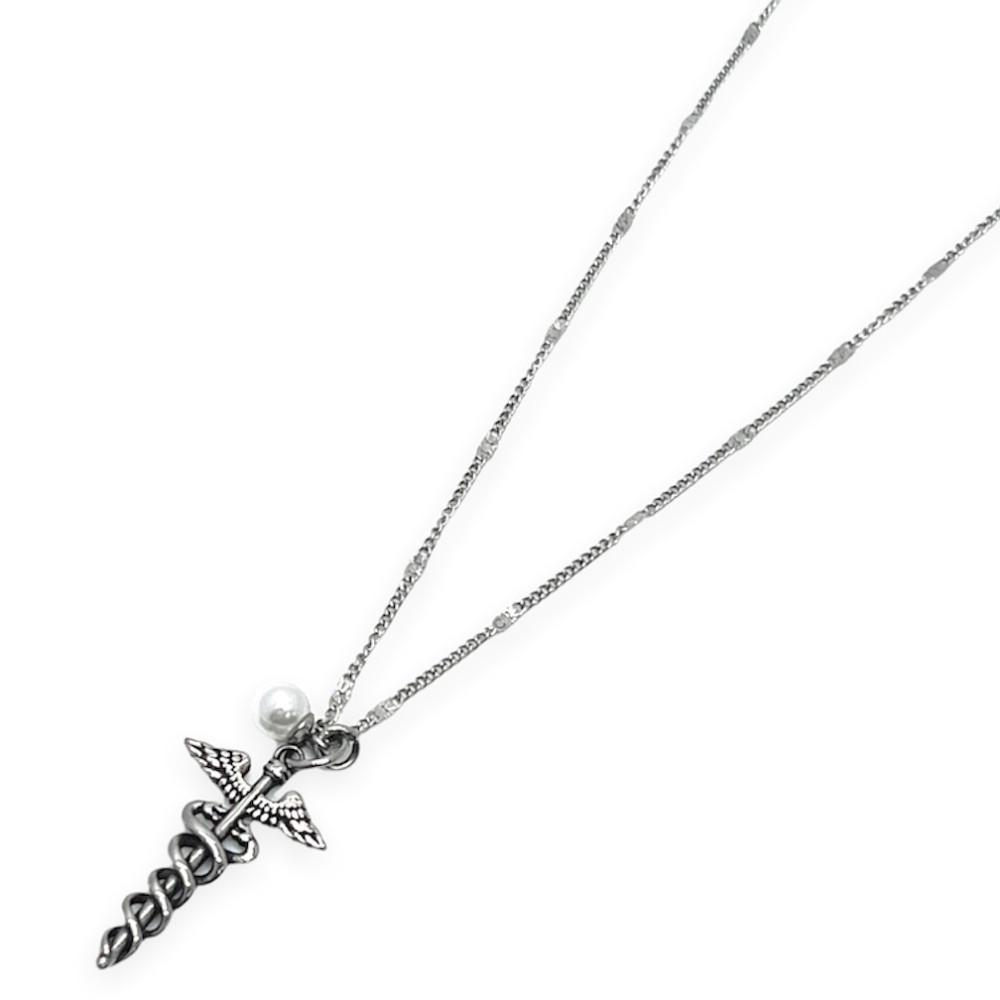 본아웃 작은 진주 날개 토네이도 십자가 심플 써지컬 체인 목걸이