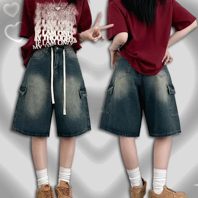 [S~XL]빈티지 카고 데님 버뮤다 반바지