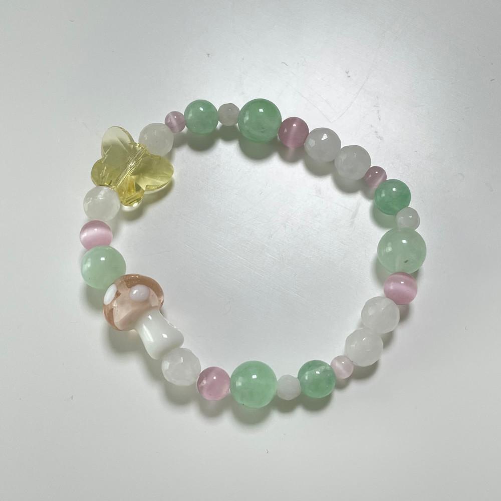 귀여운 원석 팔찌 pink mushroom & butterfly bracelet