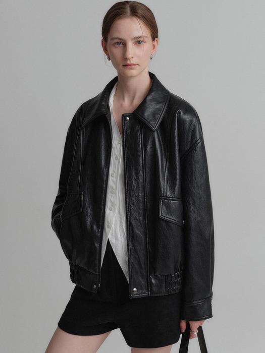 키튼 비건 레더 자켓_블랙 / KITTEN VEGAN LEATHER JACKET_BLACK