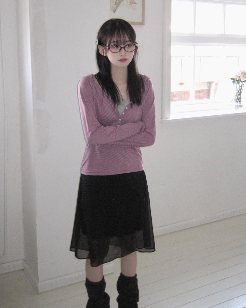 rie button striped hoodie