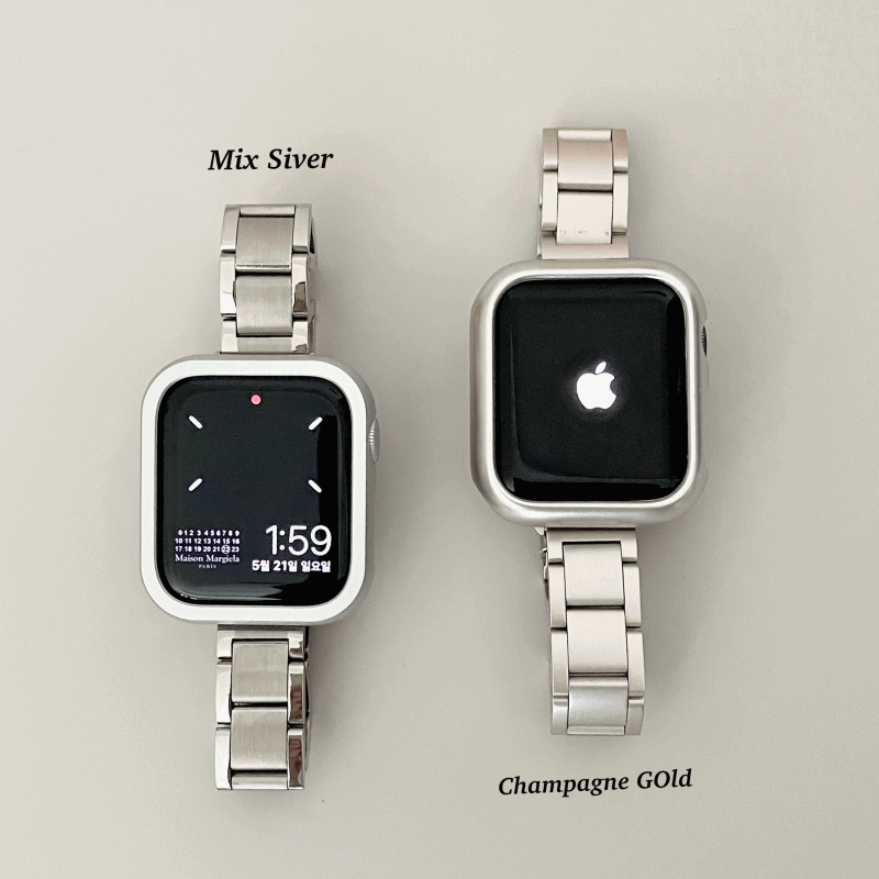 [필름증정] 애플워치 슬림 무광 샴페인골드 실버 메탈스트랩 SE 1 2 3 4 5 6 7 8 줄질 밀레니즈 체인 버클