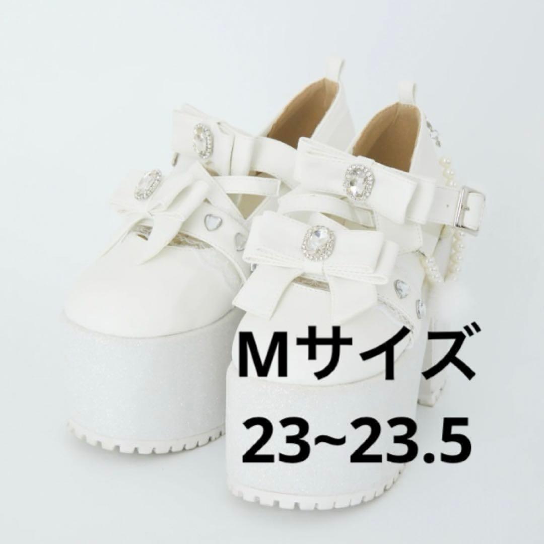 Ank Rouge ダブルリボン&チェーン厚底シューズ ホワイト