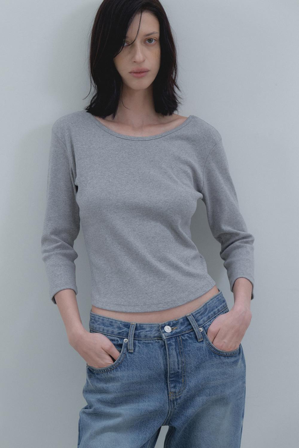 Reversible 3/4 Sleeve Tee_Melange gray