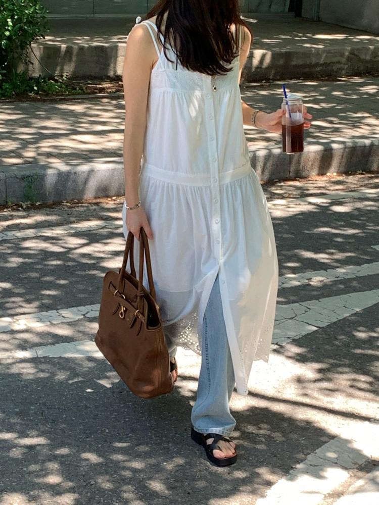 24SS br 브런치 썸머 스캘럽 아일렛 레이스 나시 원피스