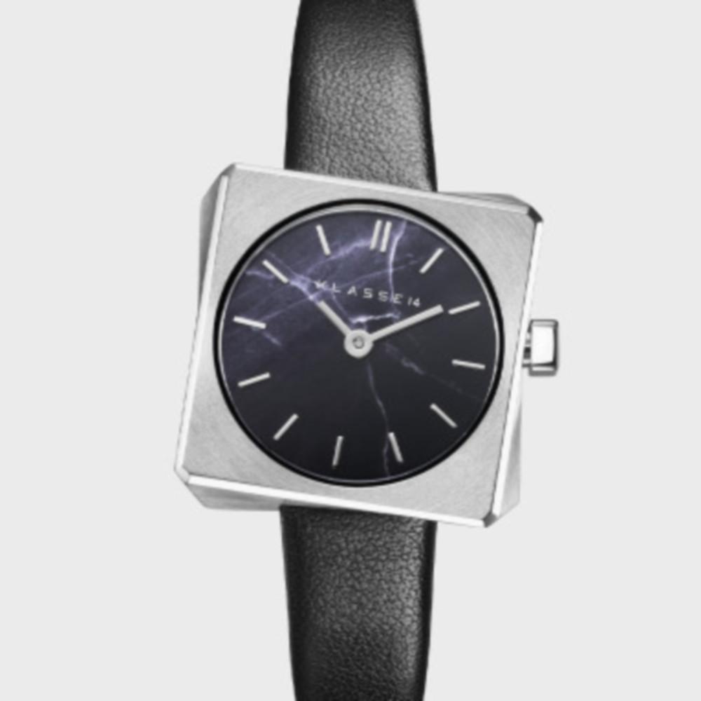 클라쎄14 스핀 실버블랙 여성 가죽 손목시계 25.5mm