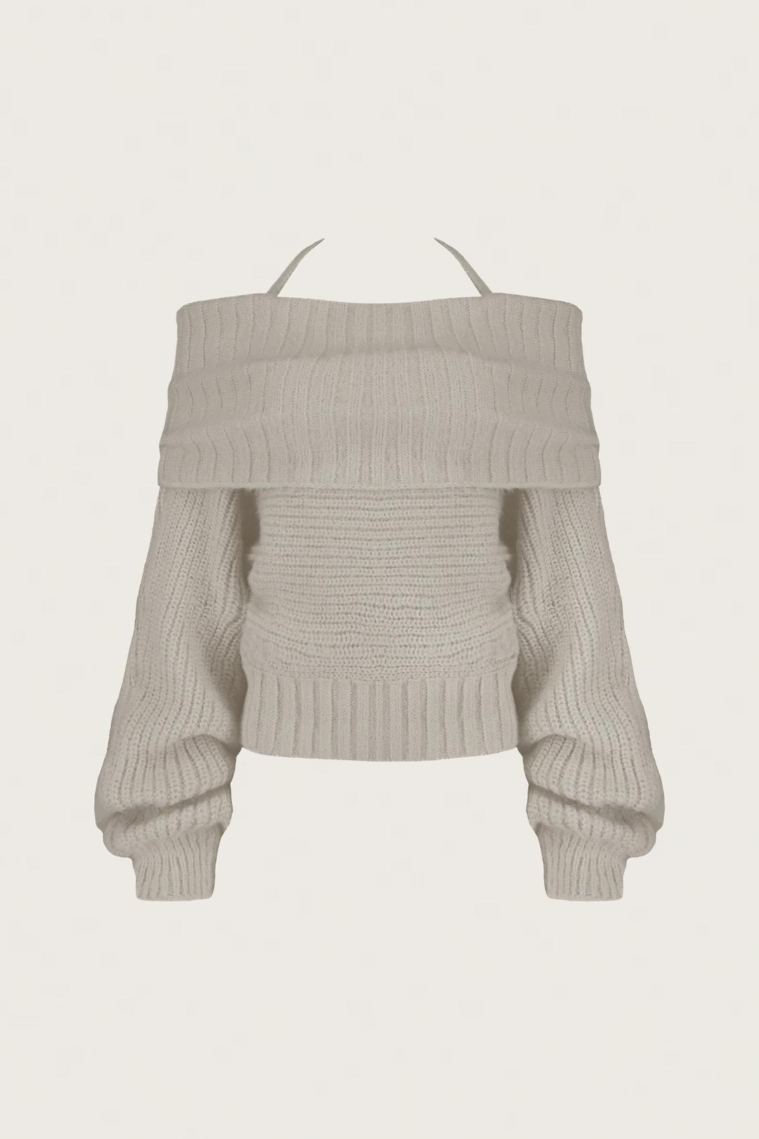 [Wonniehouse] Palette off-shoulder ribbon knit, Marron Latte