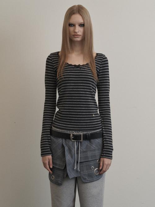 STRIPE LACE TOP / CHARCOAL