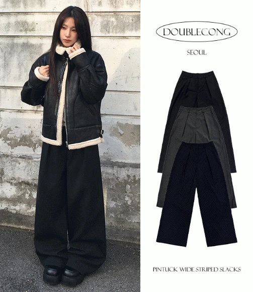 [겨울버전추가🔥/하객룩추천]핀턱 와이드 스트라이프 슬랙스(3colors)