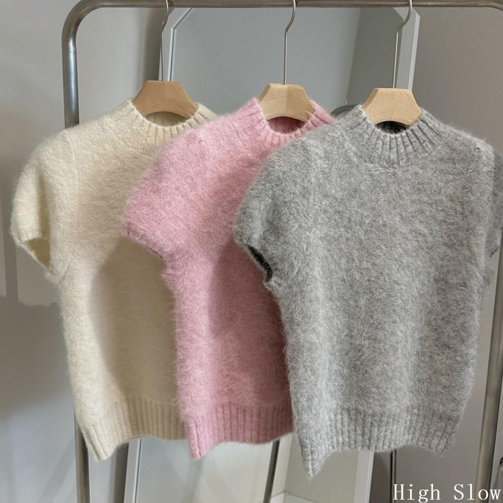 (전컬러당일) 베이비 알파카80 반팔 반목 니트