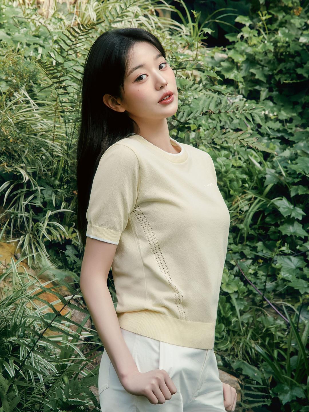 ICE ON (아이스 온) 여성 반팔 라운드 스웨터Ⅰ (BANANA CREAM)