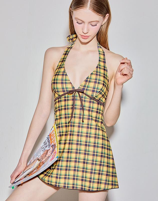 주디스 홀터 리본 스커트 비키니 - Brown check