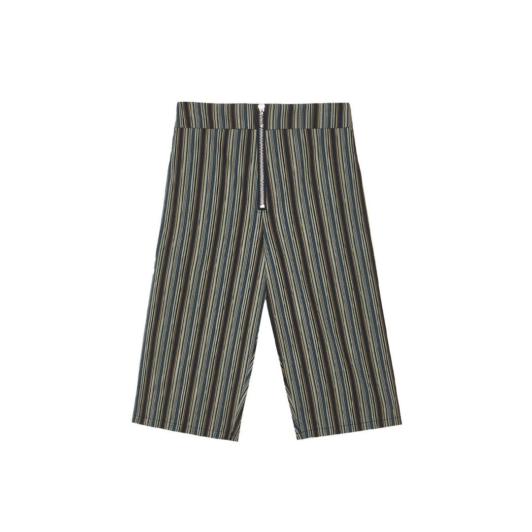 스트라이프 지퍼 하프 팬츠