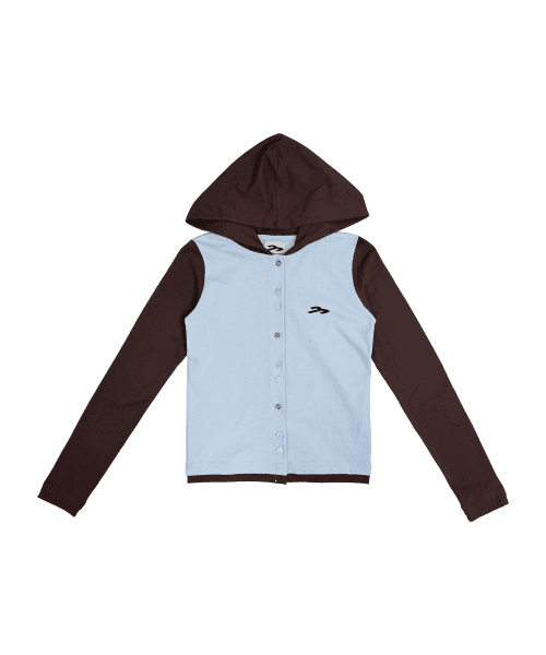 배색 후드 가디건 스카이블루